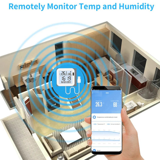 Tuya Temperature and Humidity Smart Sensor With Backlight for Smart Home var WiFi SmartLife Work with Alexa Google Assistant - Avero