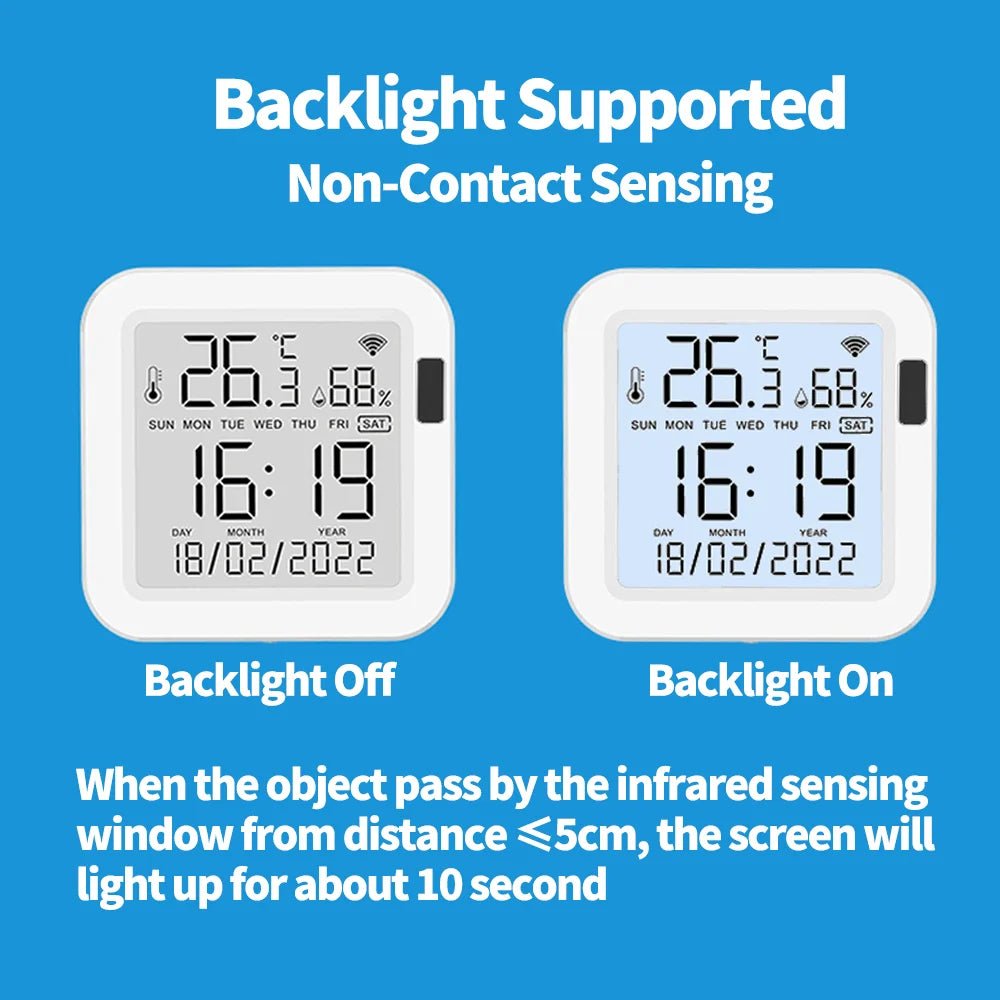 Tuya Temperature and Humidity Smart Sensor With Backlight for Smart Home var WiFi SmartLife Work with Alexa Google Assistant - Avero