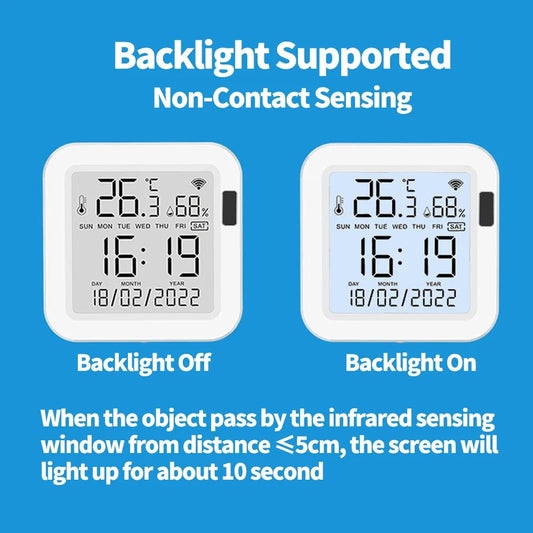 Tuya Temperature and Humidity Smart Sensor With Backlight for Smart Home var WiFi SmartLife Work with Alexa Google Assistant - Avero