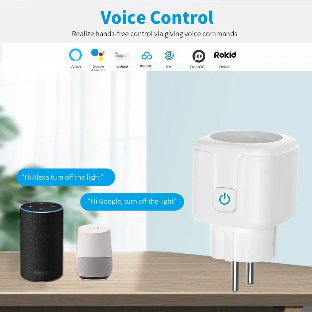 Tuya WiFi Smart Plug EU 20A Smart Socket Without Power Monitor Timing Voice Control Works Whit Alexa Google Home Alice - Avero