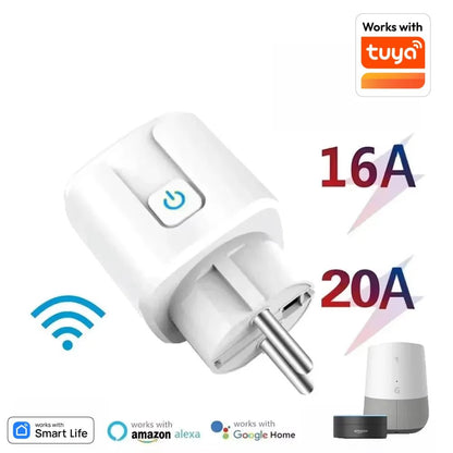 Tuya WiFi Smart Plug Socket EU 16/20A with Power Monitoring Timing Voice Control Works with Alexa Google Home Smart Life - Avero