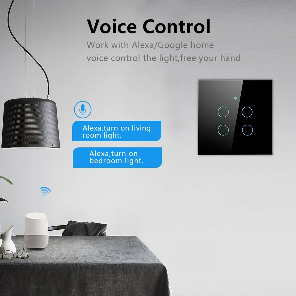 Tuya Wifi Smart Touch Light EU Switch Wireless Remote LED Light Switches No Neutral Wire Required 1 - 4 Gang Alexa Google Home - Avero