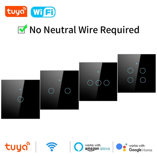 Tuya Wifi Smart Touch Light EU Switch Wireless Remote LED Light Switches No Neutral Wire Required 1 - 4 Gang Alexa Google Home - Avero