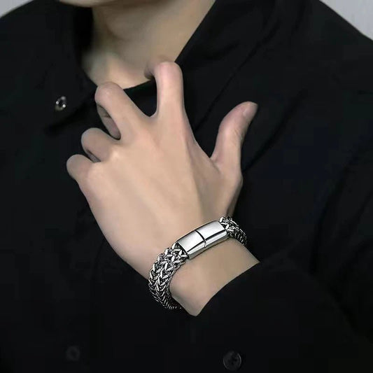 UILZ Explosive Hip Hop Exquisite Stainless Steel Cuban Chain Bracelet Front And Back Men's Simple Bully Punk Bracelet - Avero