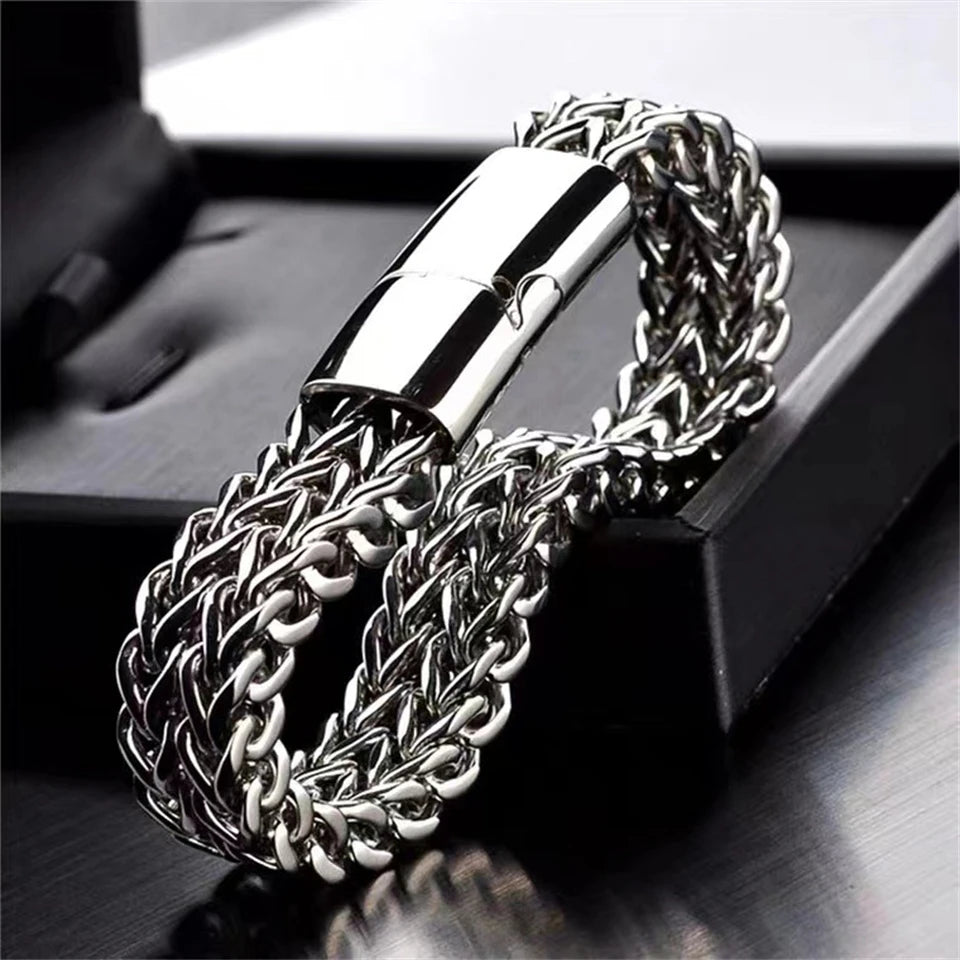 UILZ Explosive Hip Hop Exquisite Stainless Steel Cuban Chain Bracelet Front And Back Men's Simple Bully Punk Bracelet - Avero