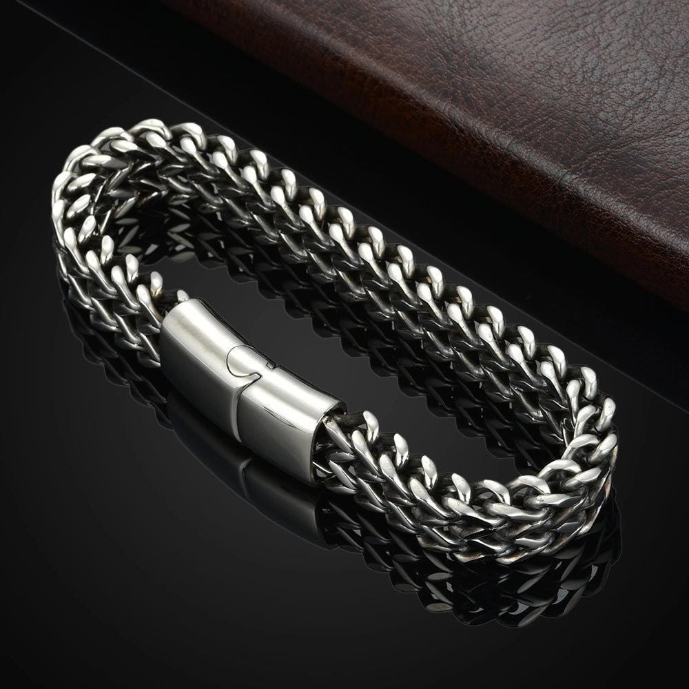UILZ Explosive Hip Hop Exquisite Stainless Steel Cuban Chain Bracelet Front And Back Men's Simple Bully Punk Bracelet - Avero
