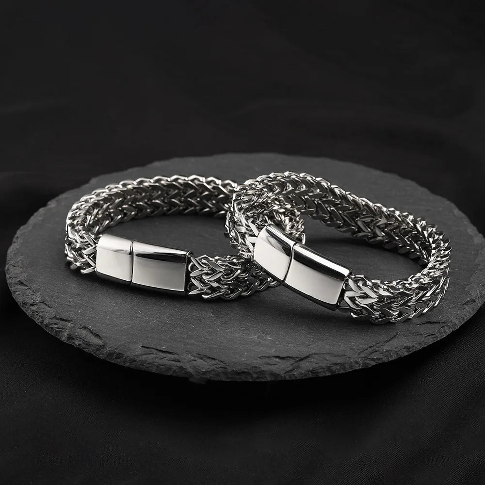 UILZ Explosive Hip Hop Exquisite Stainless Steel Cuban Chain Bracelet Front And Back Men's Simple Bully Punk Bracelet - Avero