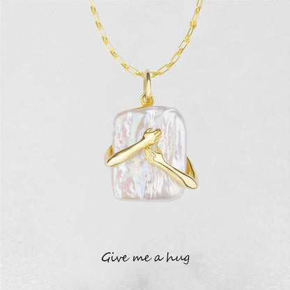 Unique Square Baroque Pearl Couple Pendant Necklace Valentines Day Lover Gift Party Jewelry - Avero