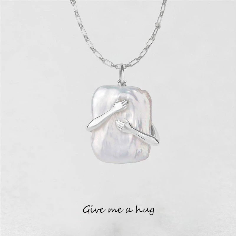 Unique Square Baroque Pearl Couple Pendant Necklace Valentines Day Lover Gift Party Jewelry - Avero