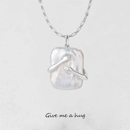 Unique Square Baroque Pearl Couple Pendant Necklace Valentines Day Lover Gift Party Jewelry - Avero