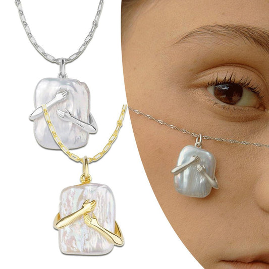 Unique Square Baroque Pearl Couple Pendant Necklace Valentines Day Lover Gift Party Jewelry - Avero