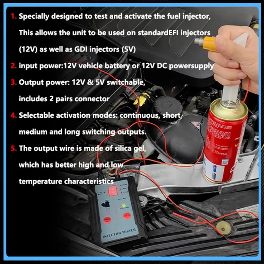 Upgraded Fuel Injector Tester & DIY Cleaning Tool - Test Two Injectors Simultaneously 8 Pulse Power Drive Mode - Avero