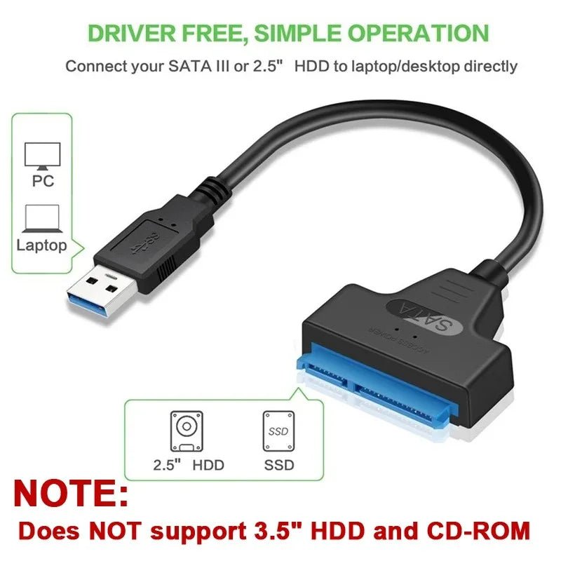 USB 3.0 TO SATA 2.5 Inch SSD HDD Hard Drive Adapter For Laptop Desktop Computer Sata to USB Hard Drive Expansion Adapter - Avero