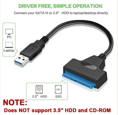 USB 3.0 to SATA III Adapter Cable - 6Gbps 2.5" HDD/SSD Converter with 22 - Pin Connector for Laptop/PC (Plug & Play) - Avero