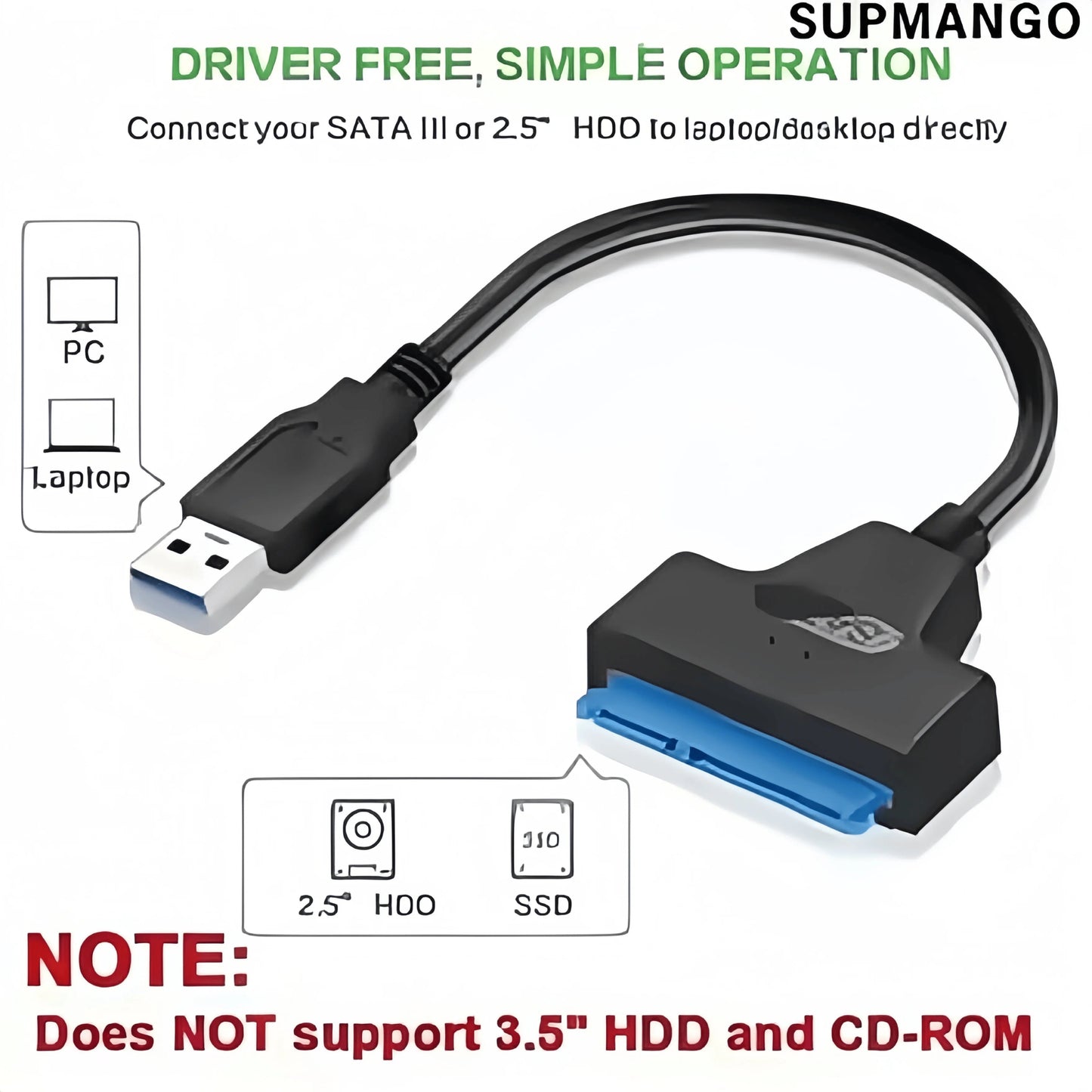 USB 3.0 to SATA III Adapter Cable - 6Gbps 2.5" HDD/SSD Converter with 22 - Pin Connector for Laptop/PC (Plug & Play) - Avero