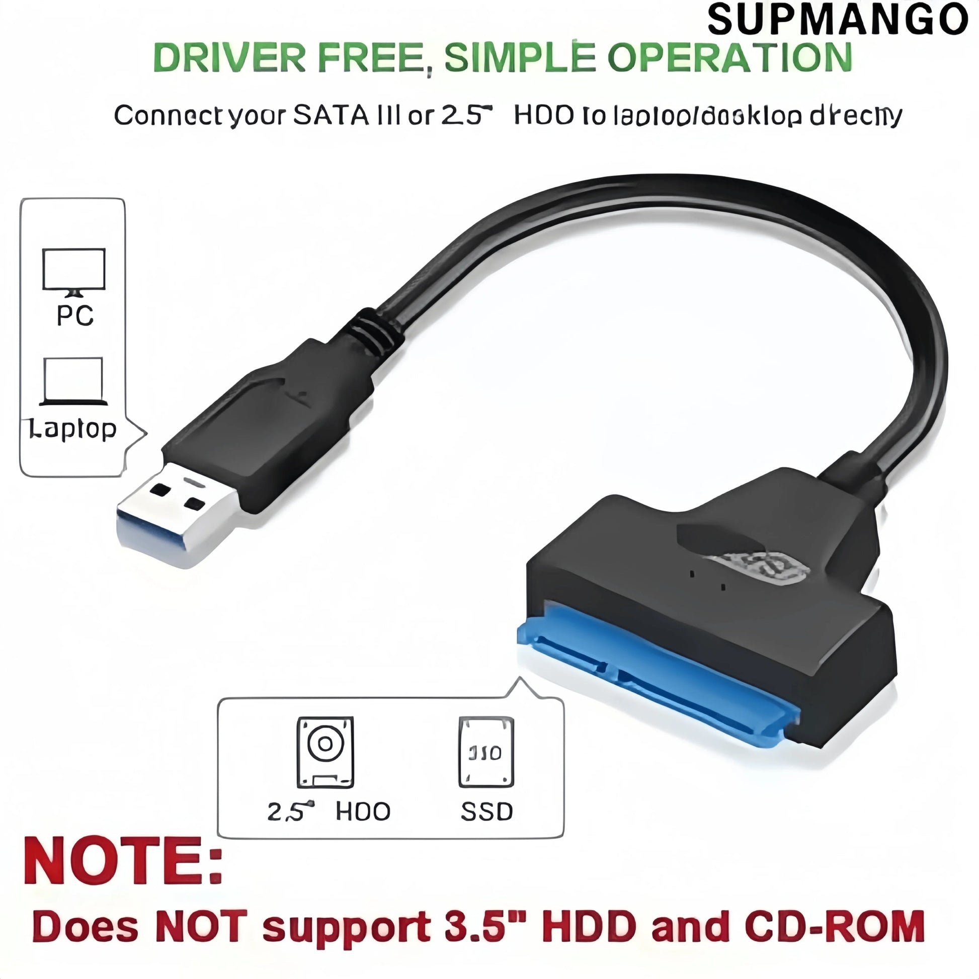 USB 3.0 to SATA III Adapter Cable - 6Gbps 2.5" HDD/SSD Converter with 22 - Pin Connector for Laptop/PC (Plug & Play) - Avero