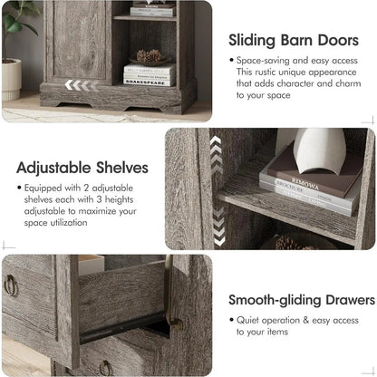 Vabches Dresser for Bedroom, 5 Drawers Dresser Organizer with Sliding Barn Door, 48 Tall Farmhouse Chest of Drawers, Wood Storag - Avero