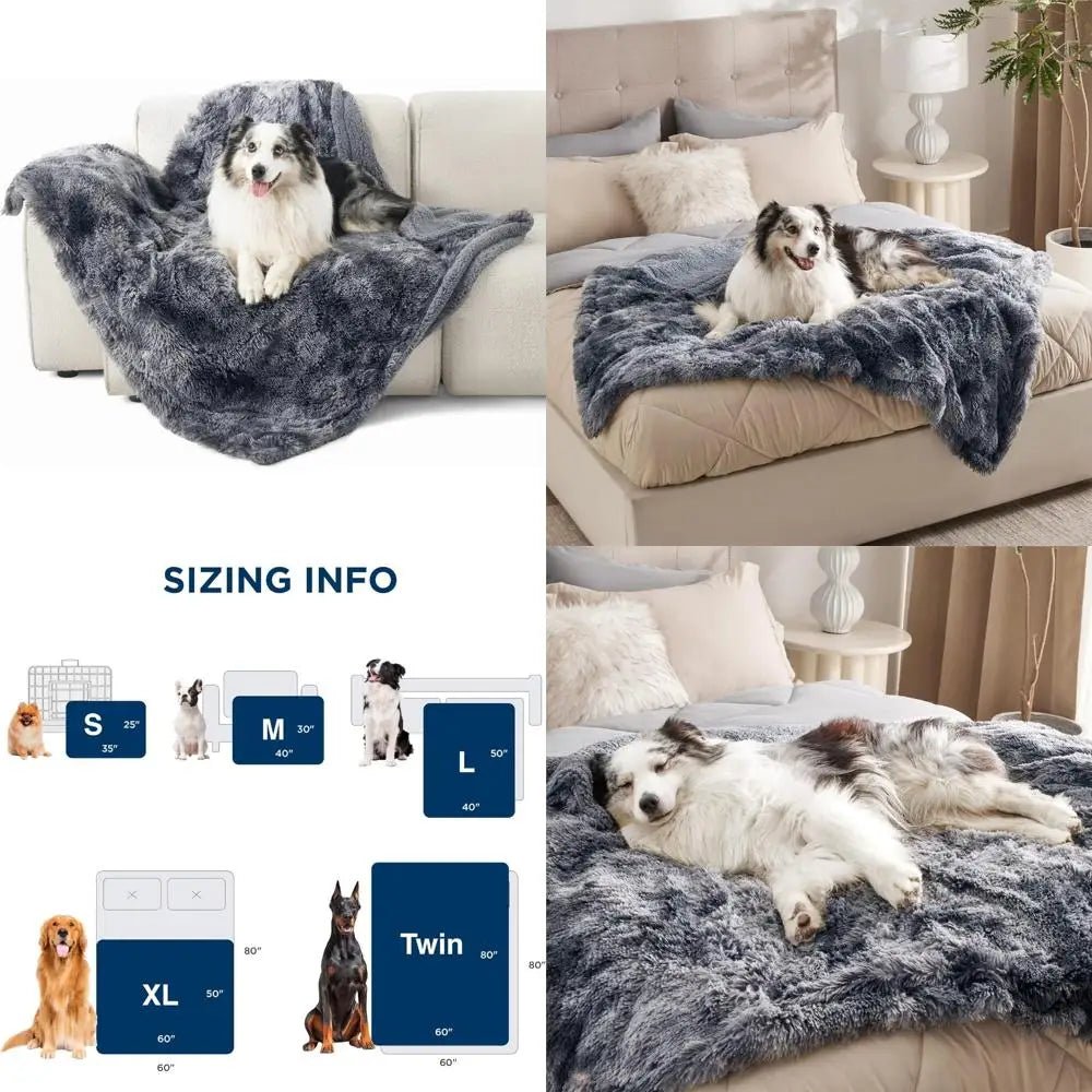 Waterproof Dog Blankets for Large Dogs - Cat Blanket for Couch Protector Washable Long Faux Fur,Calming Soft Reversible Throw F - Avero