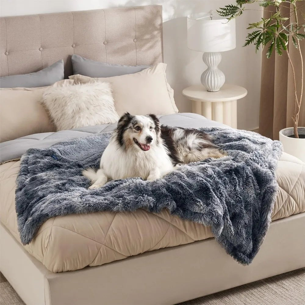 Waterproof Dog Blankets for Large Dogs - Cat Blanket for Couch Protector Washable Long Faux Fur,Calming Soft Reversible Throw F - Avero
