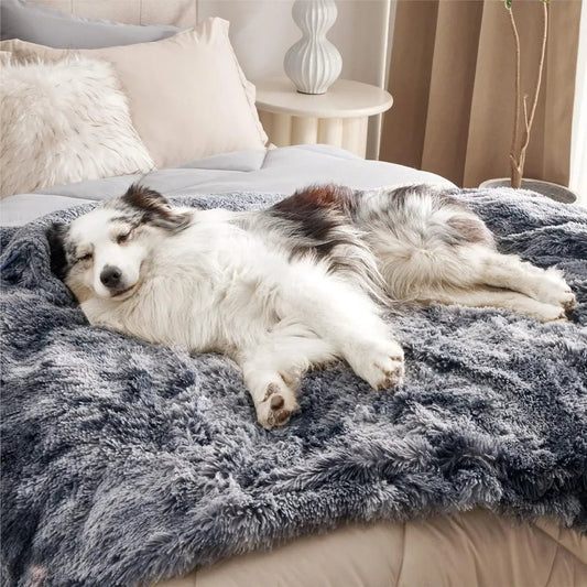 Waterproof Dog Blankets for Large Dogs - Cat Blanket for Couch Protector Washable Long Faux Fur,Calming Soft Reversible Throw F - Avero