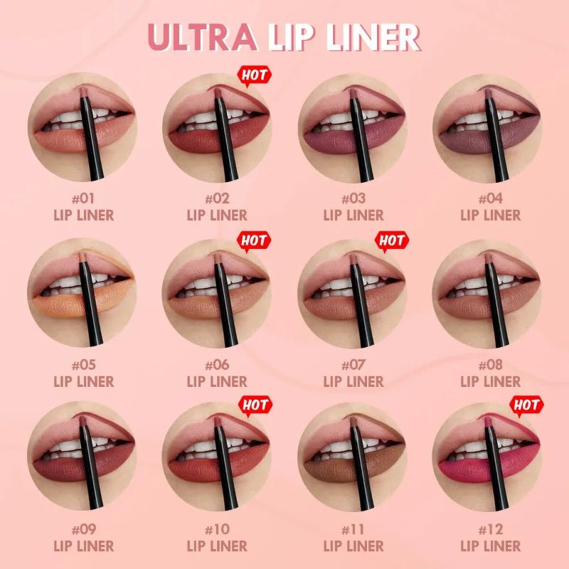 Waterproof Matte Lipliner Pencil Red Contour Tint Lipstick Long Lasting Non - stick Cup Moisturising Lips Makeup 12 Colors - Avero