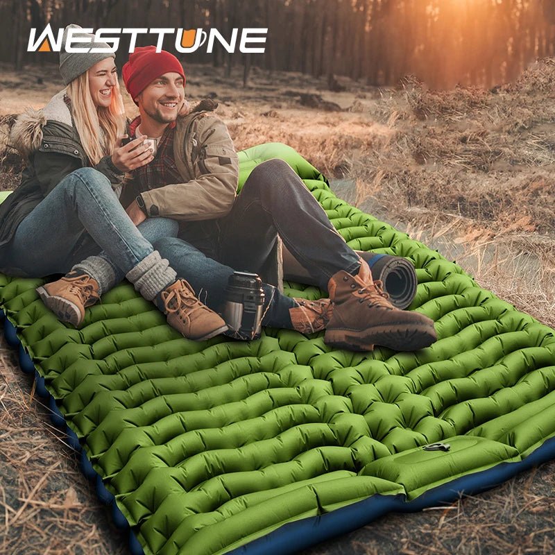 WESTTUNE Inflatable Mattress 4" Thick for 2 Person with Pillow Built - in Foot Pump Double Sleeping Pad for Backpacking Hiking - Avero