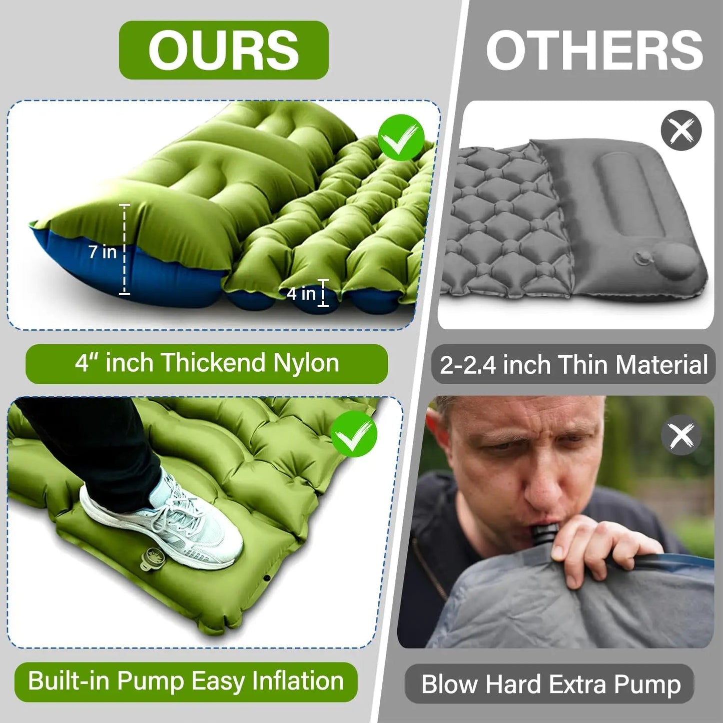 WESTTUNE Inflatable Mattress 4" Thick for 2 Person with Pillow Built - in Foot Pump Double Sleeping Pad for Backpacking Hiking - Avero