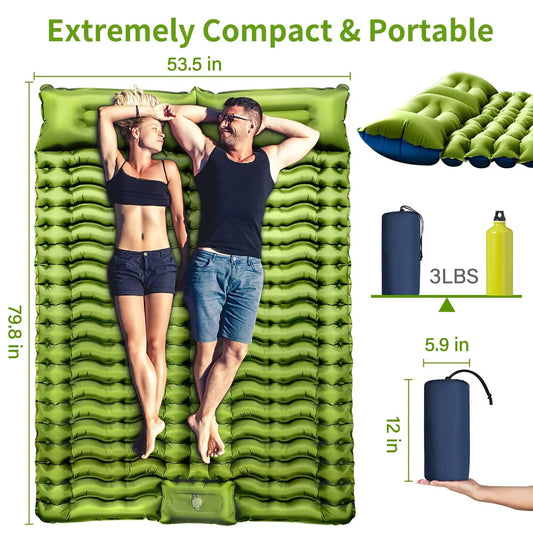 WESTTUNE Inflatable Mattress 4" Thick for 2 Person with Pillow Built - in Foot Pump Double Sleeping Pad for Backpacking Hiking - Avero