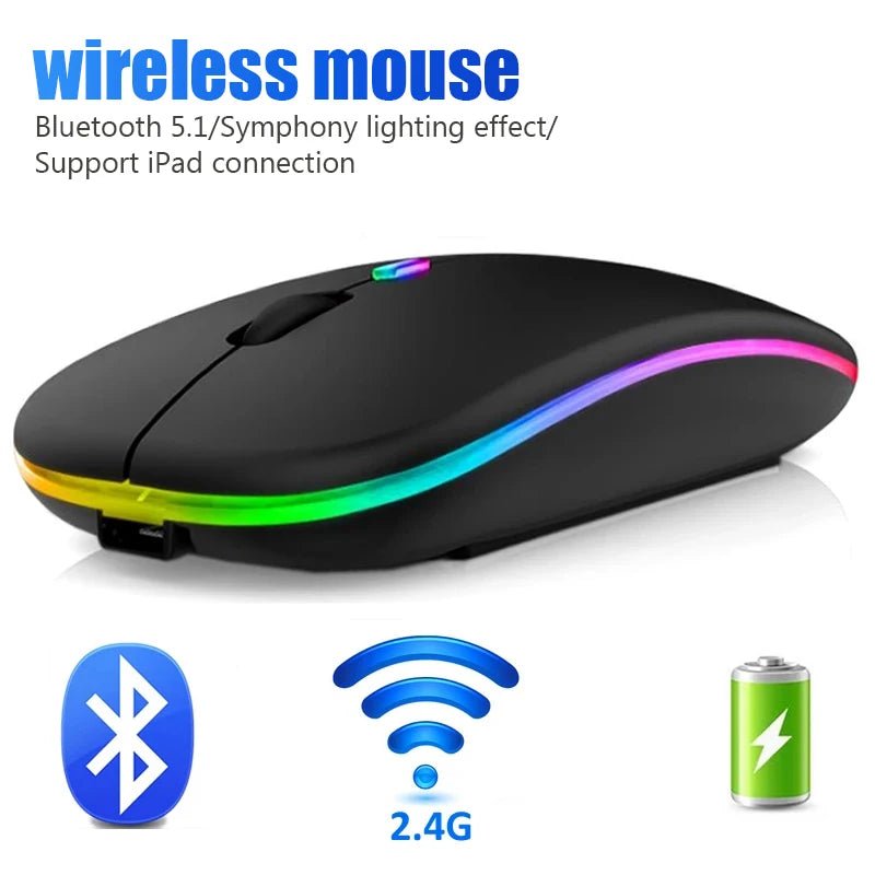 Wireless Mouse For Laptop PC Bluetooth RGB Rechargeable Mouses Wireless Computer Silent Mice LED Backlit Ergonomic Gaming Mouse - Avero