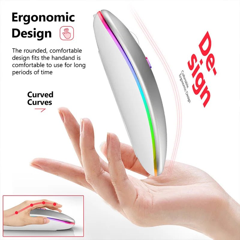 Wireless Mouse For Laptop PC Bluetooth RGB Rechargeable Mouses Wireless Computer Silent Mice LED Backlit Ergonomic Gaming Mouse - Avero