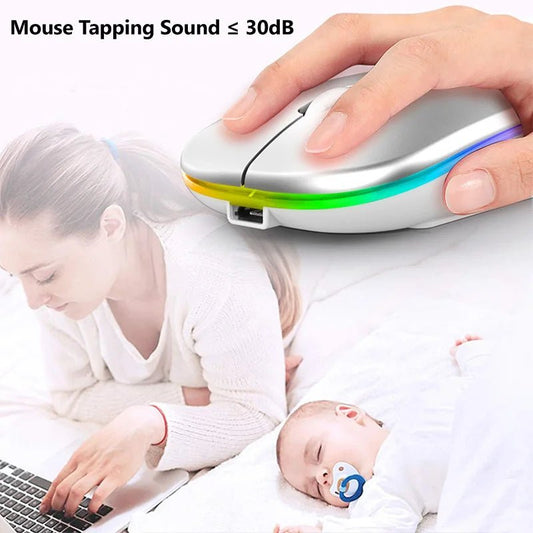Wireless Mouse For Laptop PC Bluetooth RGB Rechargeable Mouses Wireless Computer Silent Mice LED Backlit Ergonomic Gaming Mouse - Avero