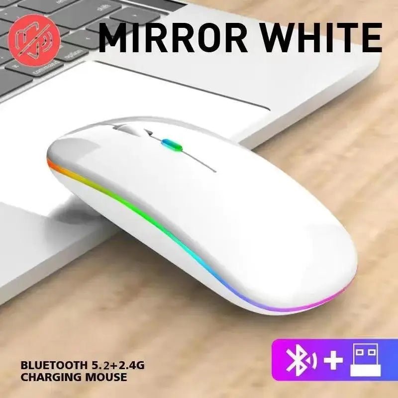 Wireless Mouse Rechargeable Silent LED Backlit Mice PC Laptop Computer Mous 2.4Ghz Receiver Bluetooth Dual Mode Optical Mice - Avero
