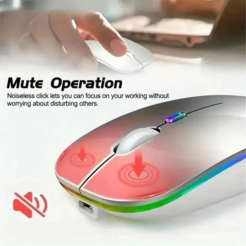 Wireless Mouse Rechargeable Silent LED Backlit Mice PC Laptop Computer Mous 2.4Ghz Receiver Bluetooth Dual Mode Optical Mice - Avero
