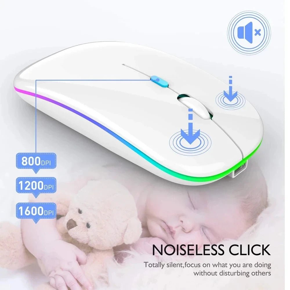 Wireless Mouse Rechargeable Silent LED Backlit Mice PC Laptop Computer Mous 2.4Ghz Receiver Bluetooth Dual Mode Optical Mice - Avero
