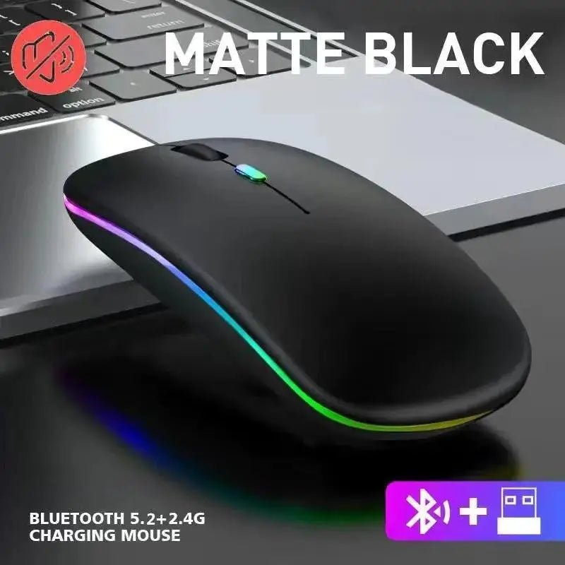 Wireless Mouse Rechargeable Silent LED Backlit Mice PC Laptop Computer Mous 2.4Ghz Receiver Bluetooth Dual Mode Optical Mice - Avero