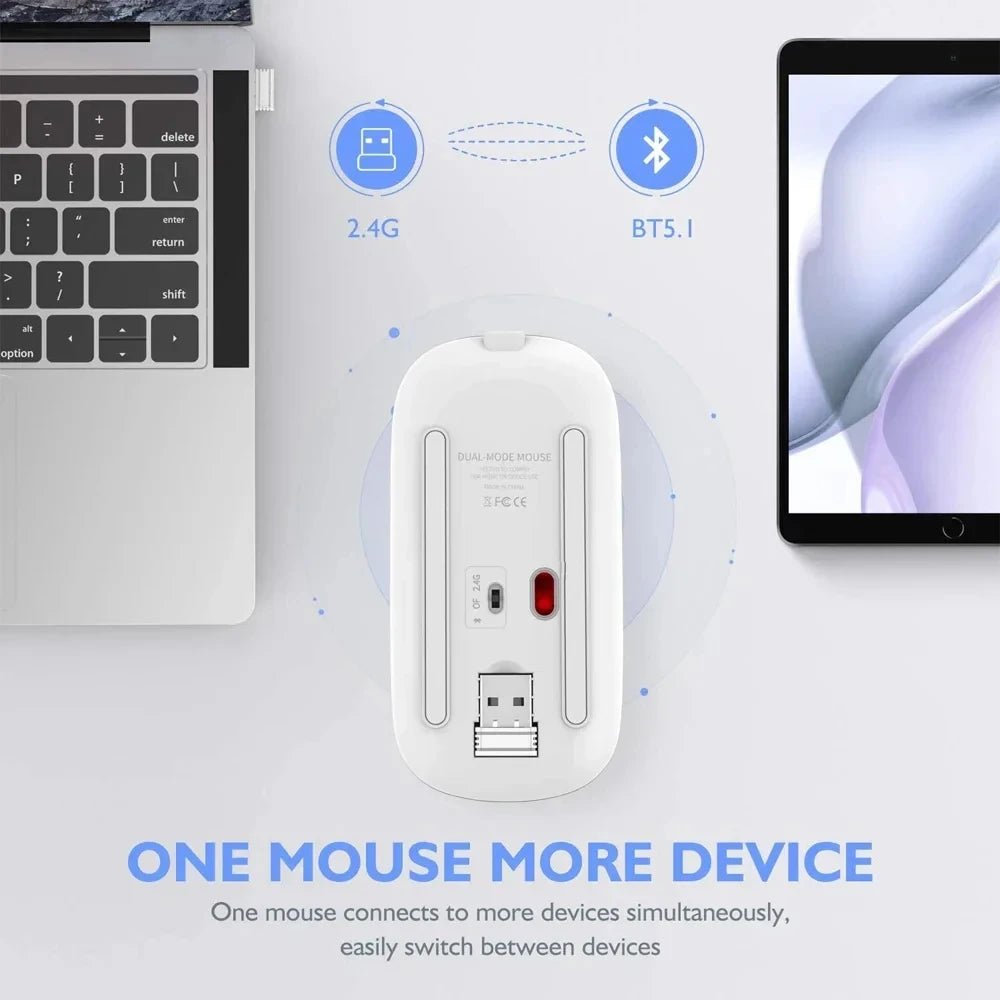 Wireless Mouse Rechargeable Silent LED Backlit Mice PC Laptop Computer Mous 2.4Ghz Receiver Bluetooth Dual Mode Optical Mice - Avero