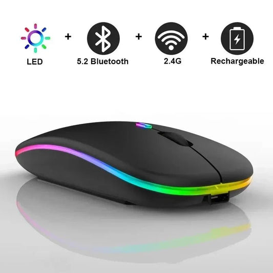 Wireless Mouse Rechargeable Silent LED Backlit Mice PC Laptop Computer Mous 2.4Ghz Receiver Bluetooth Dual Mode Optical Mice - Avero