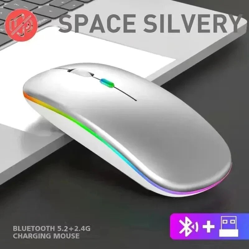 Wireless Mouse Rechargeable Silent LED Backlit Mice PC Laptop Computer Mous 2.4Ghz Receiver Bluetooth Dual Mode Optical Mice - Avero