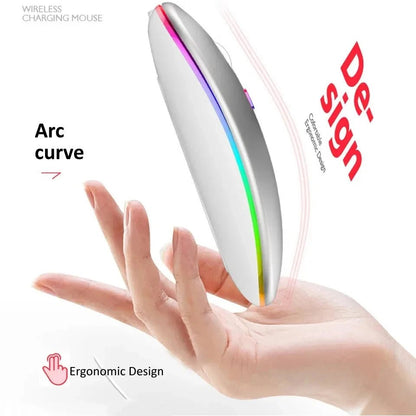 Wireless Mouse Rechargeable Silent LED Backlit Mice PC Laptop Computer Mous 2.4Ghz Receiver Bluetooth Dual Mode Optical Mice - Avero