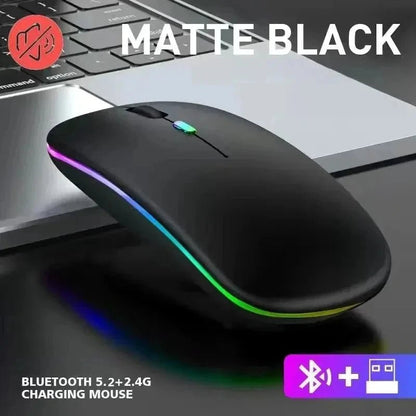 Wireless Mouse Rechargeable Silent LED Backlit Mice PC Laptop Computer Mous 2.4Ghz Receiver Bluetooth Dual Mode Optical Mice - Avero