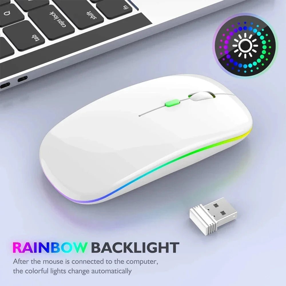 Wireless Mouse Rechargeable Silent LED Backlit Mice PC Laptop Computer Mous 2.4Ghz Receiver Bluetooth Dual Mode Optical Mice - Avero