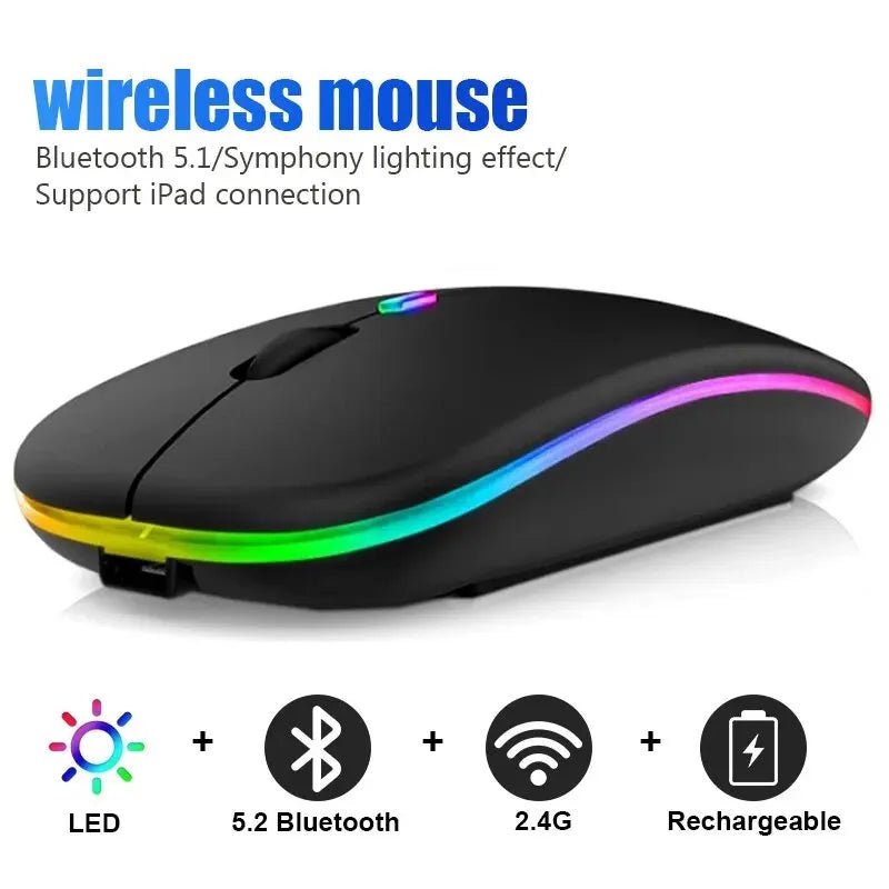 Wireless Mouse RGB Rechargeable Bluetooth Mice Wireless Computer Mause LED Backlit Ergonomic Gaming Mouse for Laptop PC 3600DPI - Avero