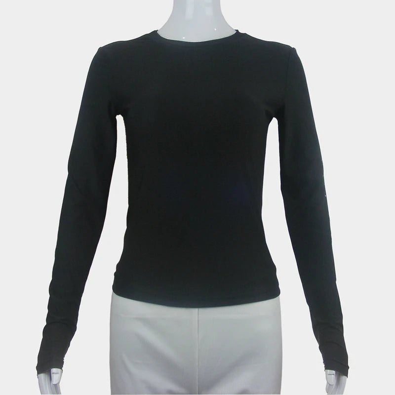 Woman Clothing Long Sleeve T-shirt Slim Fit Tops Female O - Neck Knitted Close - fitting Tee Shirt Street Wear 2024 New 2408 - Avero