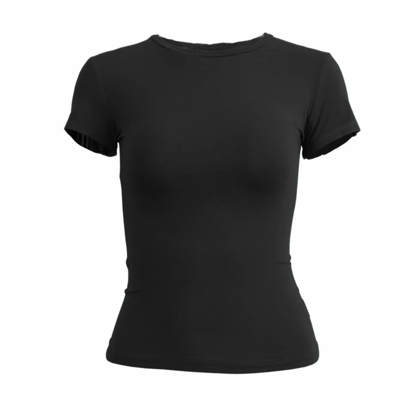 Woman Clothing Short Sleeve T-shirt Slim Fit Tops Female O - Neck Knitted Sheath Tee Shirt Street Wear Sex Sporty 2024 Y2K New2410 - Avero