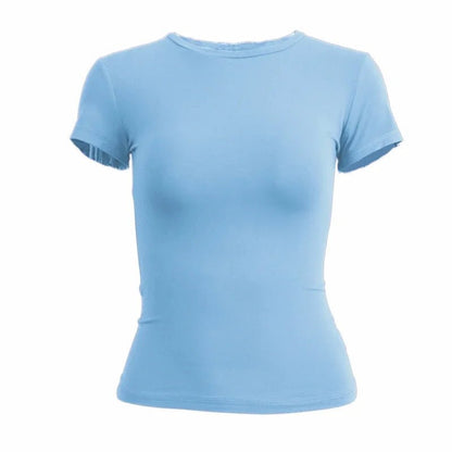 Woman Clothing Short Sleeve T-shirt Slim Fit Tops Female O - Neck Knitted Sheath Tee Shirt Street Wear Sex Sporty 2024 Y2K New2410 - Avero
