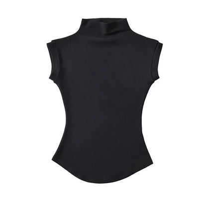 Women Summer Sexy Turtleneck Sleeveless T-Shirts Tops Solid Slim Fit Pullovers Causal Tees Shirts Female Streetwear Basics Tees - Avero