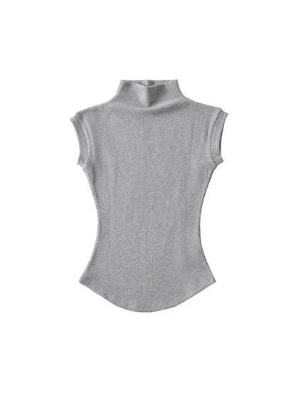 Women Summer Sexy Turtleneck Sleeveless T-Shirts Tops Solid Slim Fit Pullovers Causal Tees Shirts Female Streetwear Basics Tees - Avero