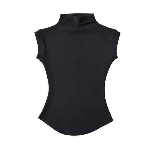 Women Summer Sexy Turtleneck Sleeveless T-Shirts Tops Solid Slim Fit Pullovers Causal Tees Shirts Female Streetwear Basics Tees - Avero