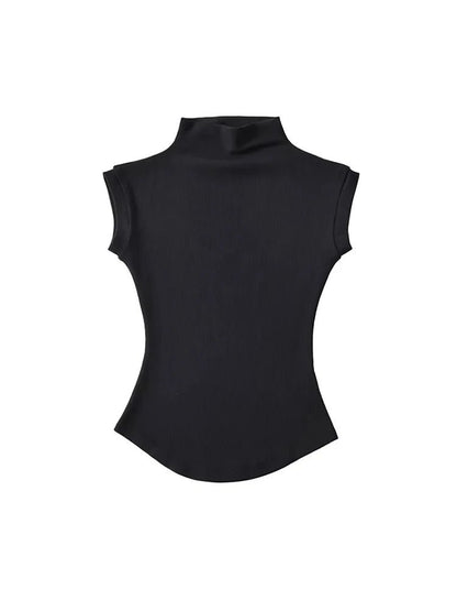 Women Summer Sexy Turtleneck Sleeveless T-Shirts Tops Solid Slim Fit Pullovers Causal Tees Shirts Female Streetwear Basics Tees - Avero
