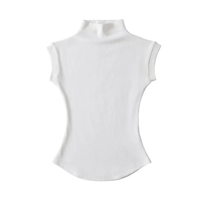 Women Summer Sexy Turtleneck Sleeveless T-Shirts Tops Solid Slim Fit Pullovers Causal Tees Shirts Female Streetwear Basics Tees - Avero